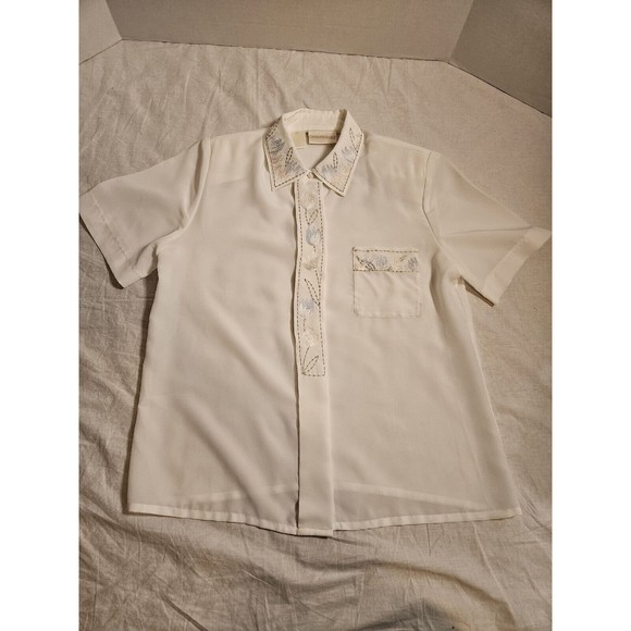 Vintage Christie & Jill Blouse Womens Embroidered Tulip Button 8P Grannycore - Picture 1 of 3